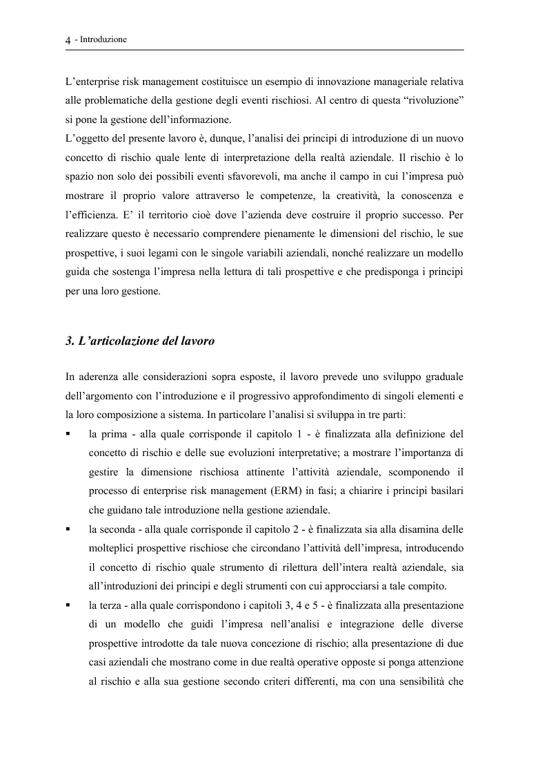 Anteprima della tesi: Il rischio nell'impresa. Concetti, prospettive d’analisi, principi di gestione, Pagina 4