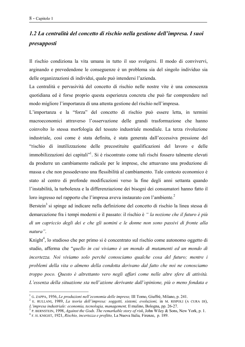 Anteprima della tesi: Il rischio nell'impresa. Concetti, prospettive d’analisi, principi di gestione, Pagina 8