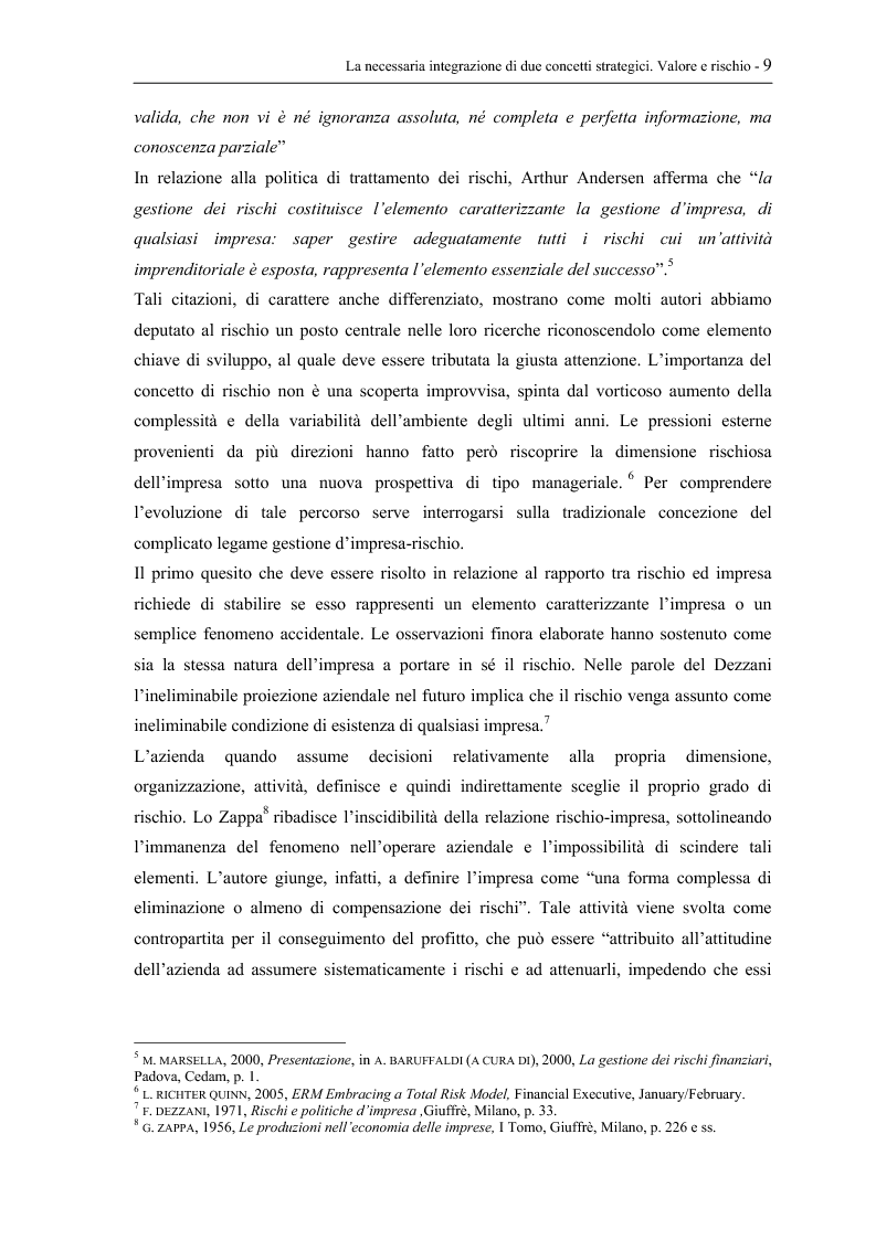 Anteprima della tesi: Il rischio nell'impresa. Concetti, prospettive d’analisi, principi di gestione, Pagina 9