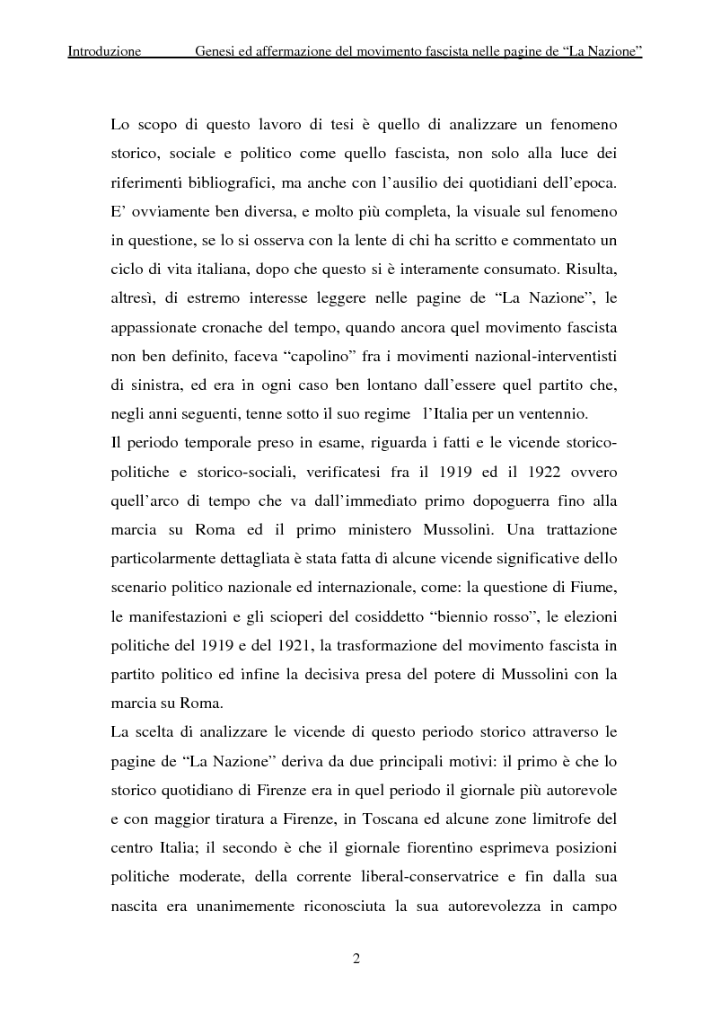 Anteprima della tesi: Genesi ed affermazione del movimento fascista nelle pagine de ''La Nazione'' (1919-1922), Pagina 2