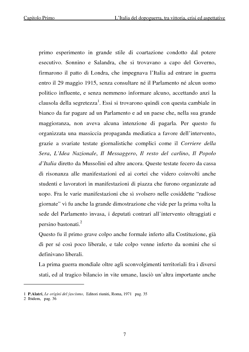 Anteprima della tesi: Genesi ed affermazione del movimento fascista nelle pagine de ''La Nazione'' (1919-1922), Pagina 7