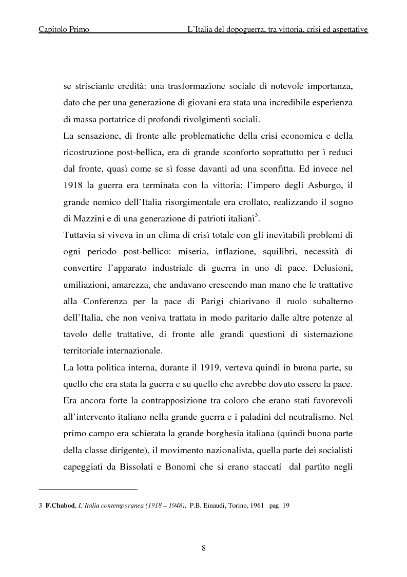 Anteprima della tesi: Genesi ed affermazione del movimento fascista nelle pagine de ''La Nazione'' (1919-1922), Pagina 8