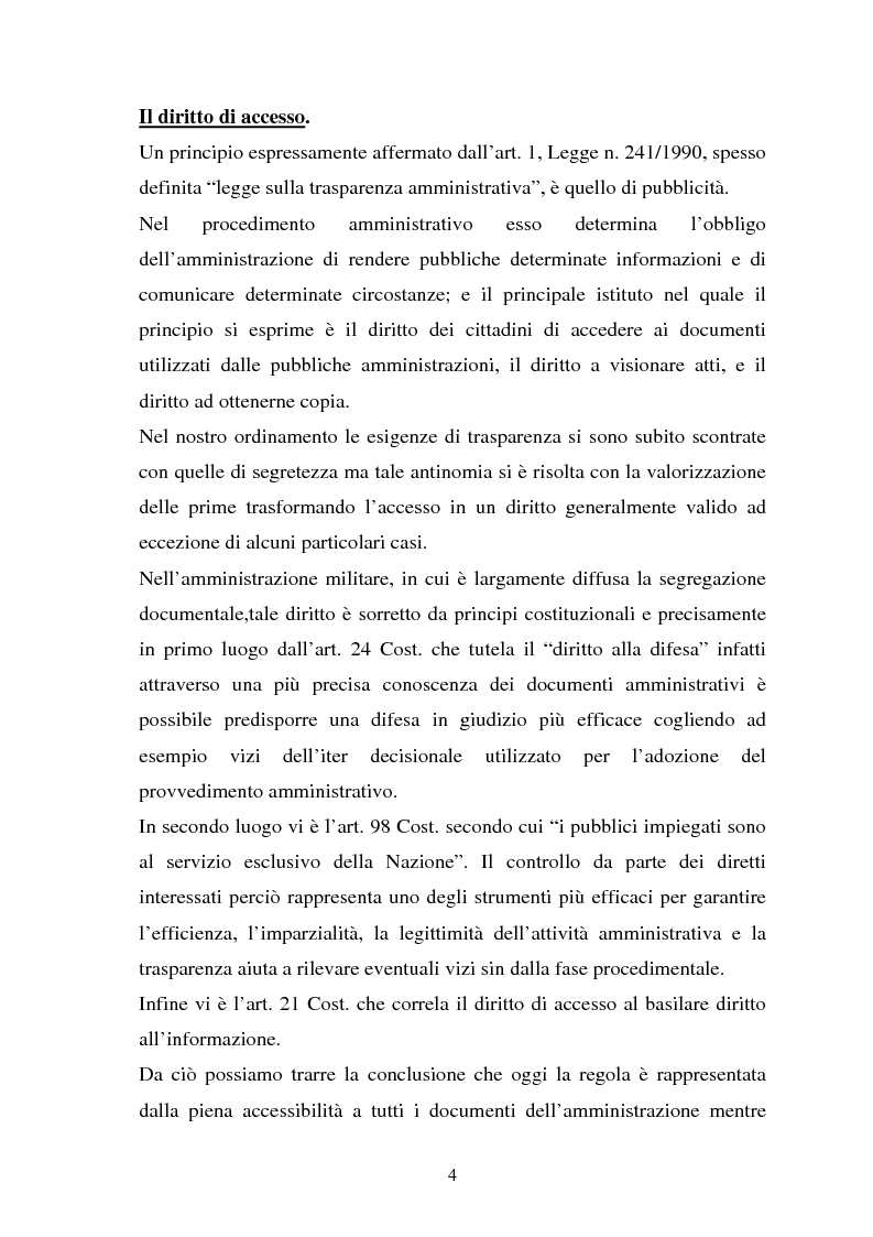Anteprima della tesi: Il diritto di accesso agli atti amministrativi della difesa, Pagina 2
