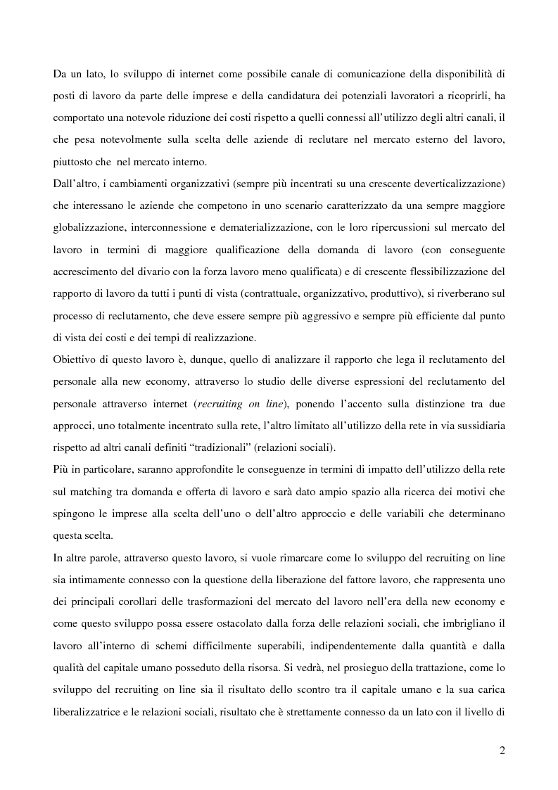 Anteprima della tesi: Capitale umano e relazioni sociali nello sviluppo del recruiting on line, Pagina 2