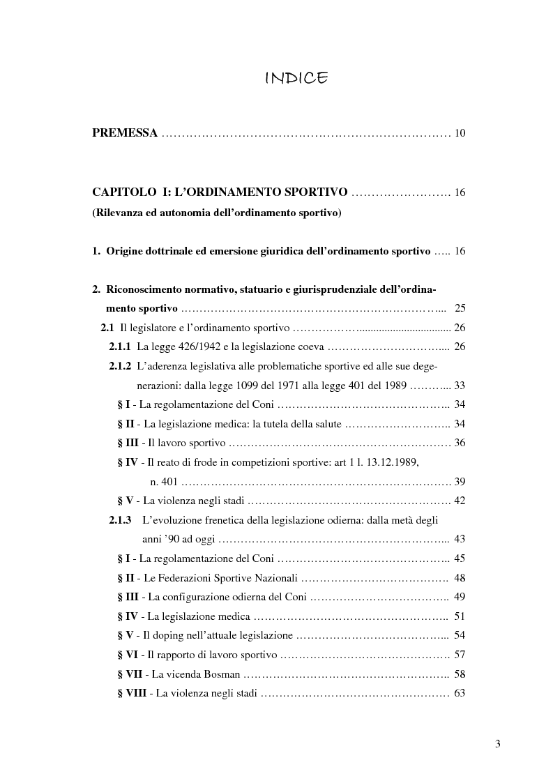 Indice della tesi: La responsabilità sportiva nell'ordinamento italiano e statunitense, Pagina 1