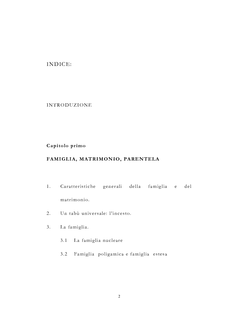 Indice della tesi: La famiglia: tipologie e forme, Pagina 1