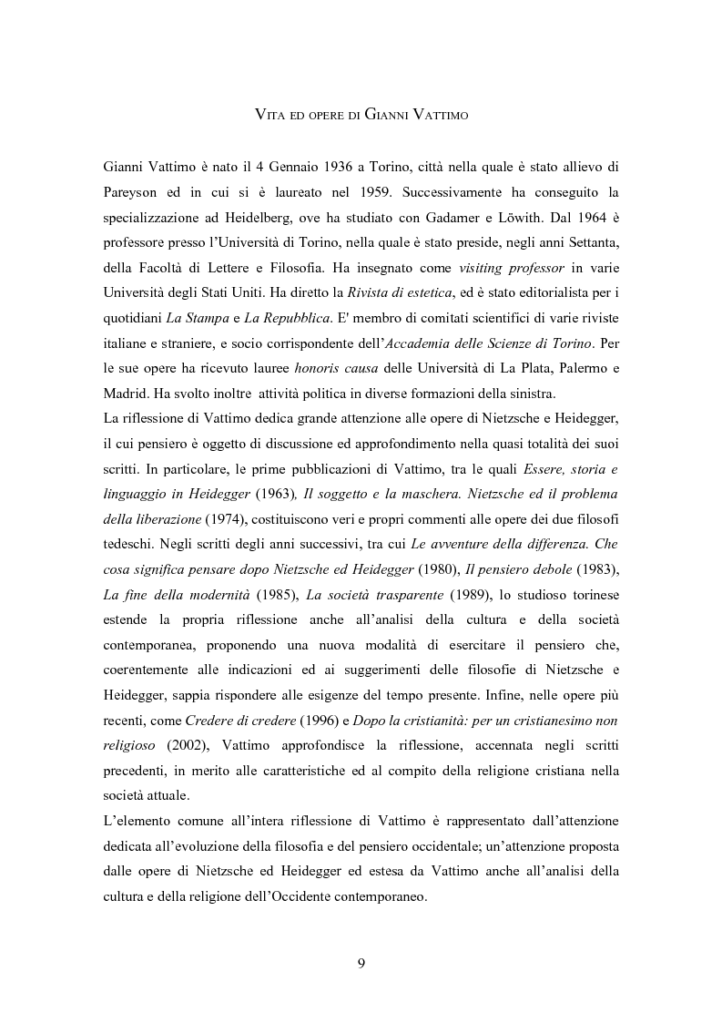 Anteprima della tesi: Secolarizzazione ed indebolimento dell'essere: l'interpretazione di Nietzsche ed Heidegger proposta da Vattimo per la società post-moderna, Pagina 3