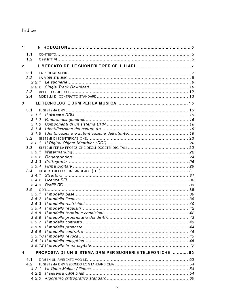 Indice della tesi: Caratterizzazione e Prototipizzazione di un Sistema DRM per Suonerie Telefoniche, Pagina 1