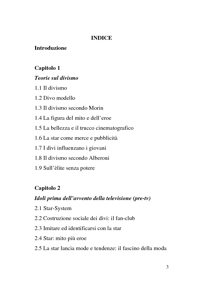 Indice della tesi: Dallo Schermo al ''Flusso''. Il Divismo tra cinema e televisione, Pagina 1