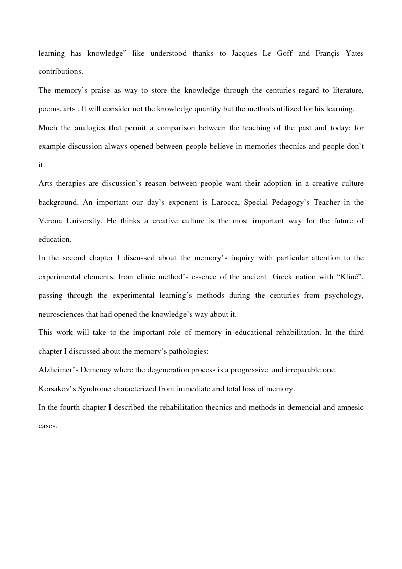Anteprima della tesi: Memory: a cognitive inquiry, Pagina 2
