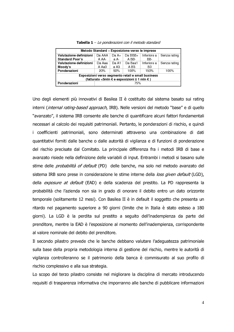 Anteprima della tesi: Preparazione e politiche finanziarie delle imprese italiane a pochi mesi da Basilea II: un'indagine sul campo, Pagina 4