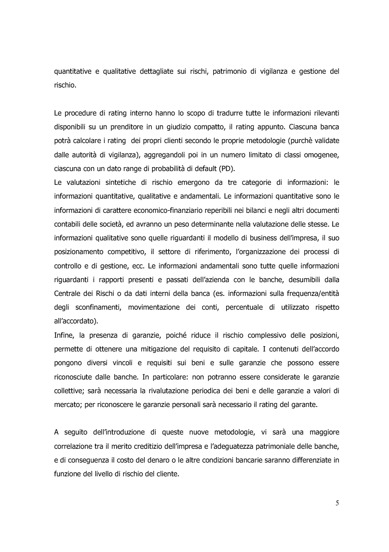 Anteprima della tesi: Preparazione e politiche finanziarie delle imprese italiane a pochi mesi da Basilea II: un'indagine sul campo, Pagina 5