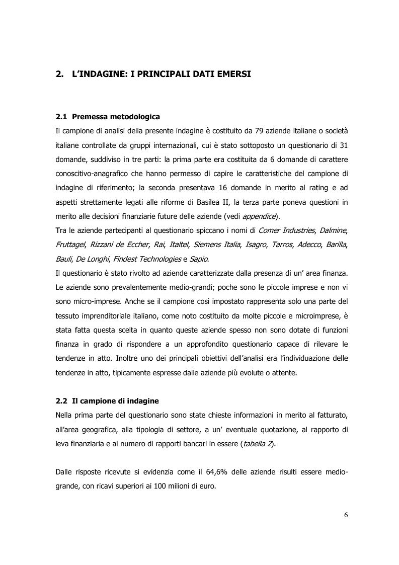 Anteprima della tesi: Preparazione e politiche finanziarie delle imprese italiane a pochi mesi da Basilea II: un'indagine sul campo, Pagina 6