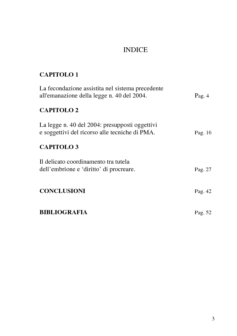 Indice della tesi: Procreazione assistita e tutela del concepito, Pagina 1
