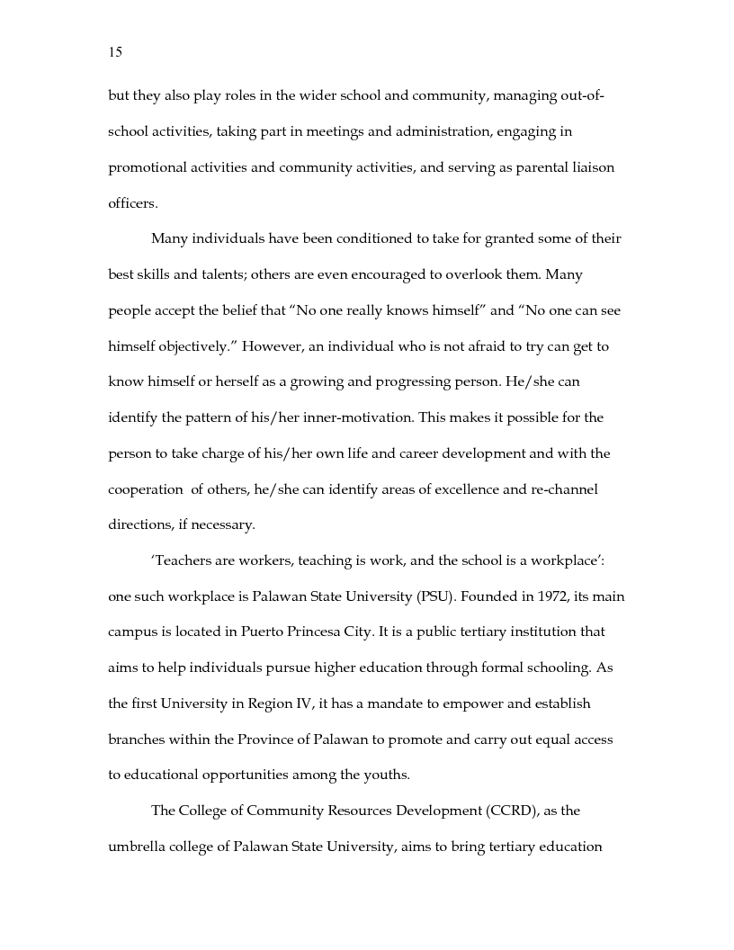 Anteprima della tesi: Correlates of Job Satisfaction Among the Faculty Members of the College of Community Resources Development Palawan State University, Pagina 5