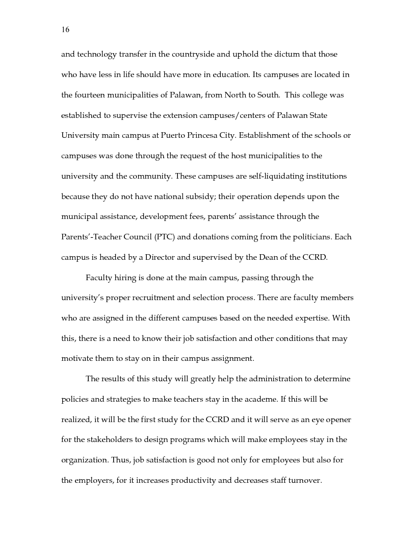 Anteprima della tesi: Correlates of Job Satisfaction Among the Faculty Members of the College of Community Resources Development Palawan State University, Pagina 6