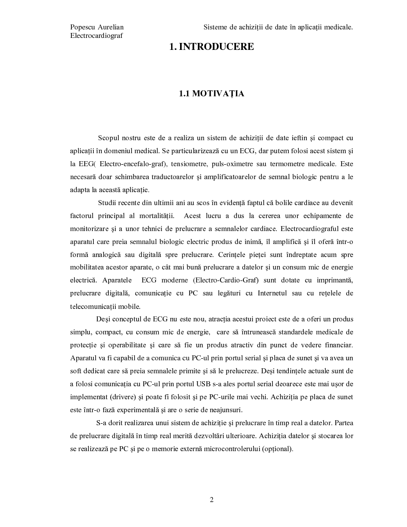 Anteprima della tesi: Sistem achiziti date in aplicatii medicale - ECG, Pagina 1