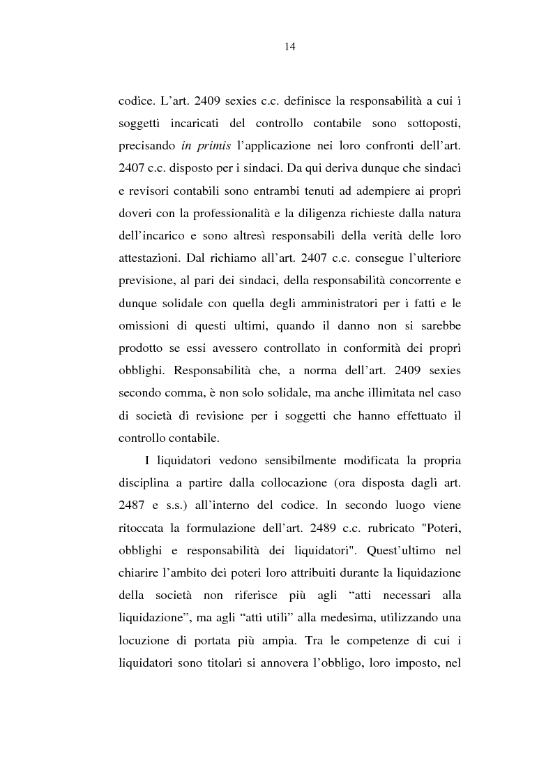 Anteprima della tesi: Le azioni di responsabilità: amministratori, sindaci, revisori contabili, liquidatori., Pagina 14