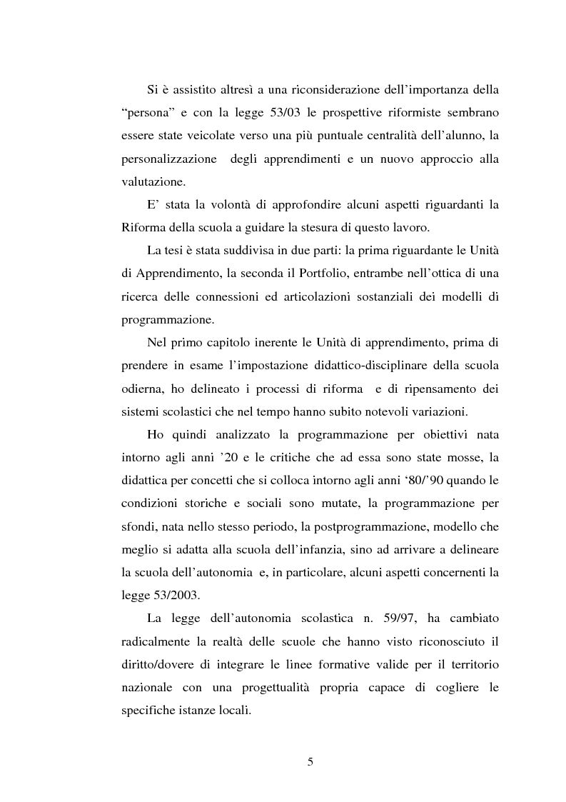 Anteprima della tesi: Le unità di apprendimento e il portfolio nell'ottica dei modelli di programmazione, Pagina 2
