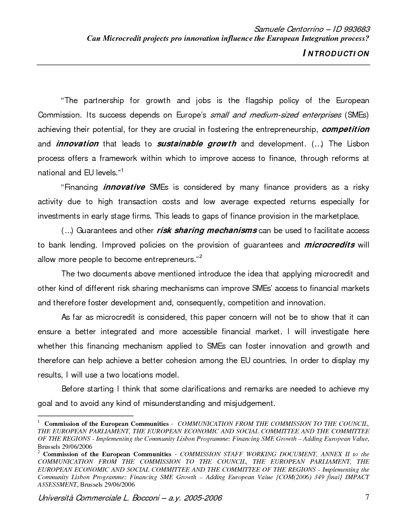 Anteprima della tesi: Can Microcredit projects pro innovation influence the European Integration Process?, Pagina 2