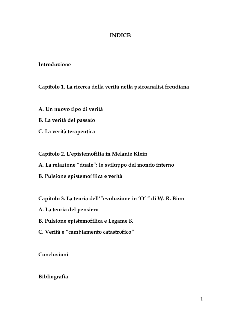 Indice della tesi: La verità psicoanalitica, Pagina 1