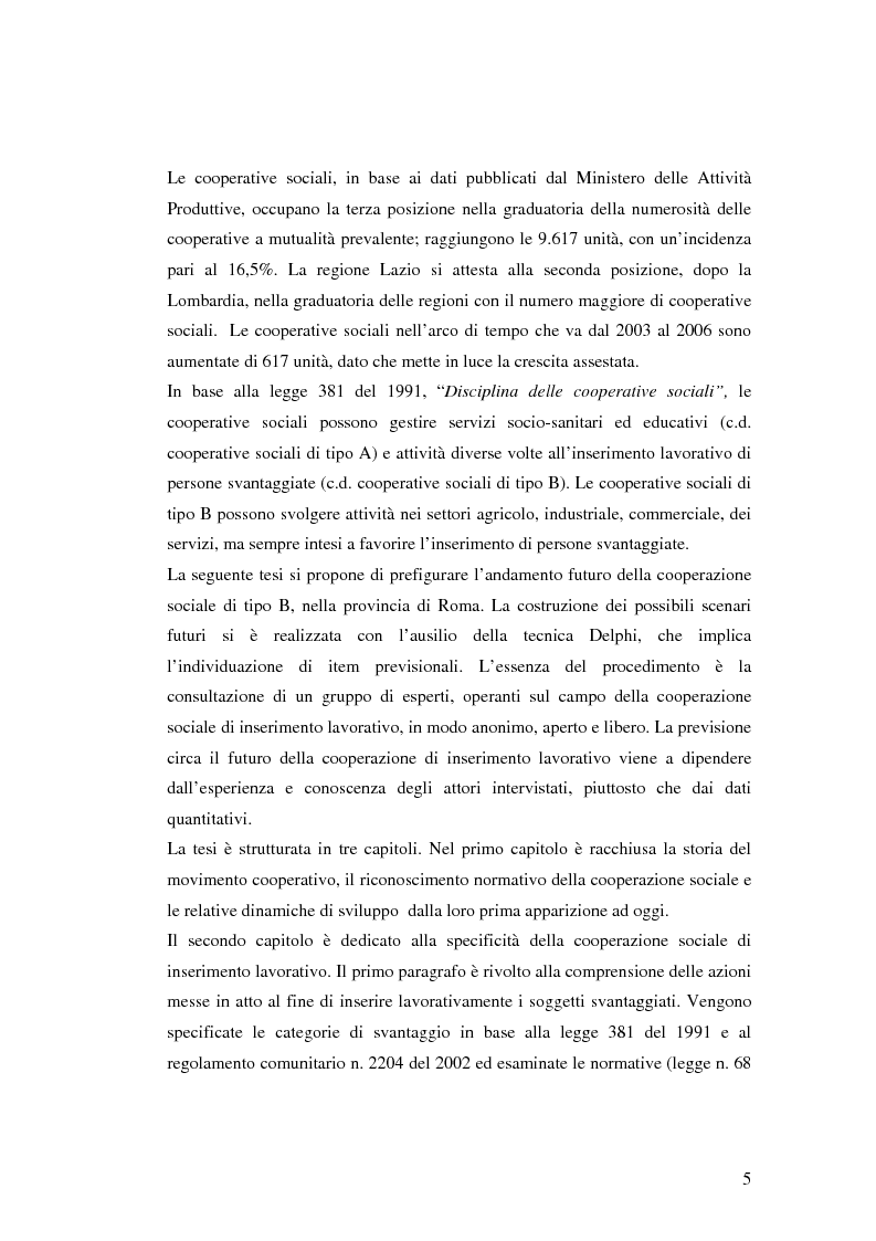Anteprima della tesi: Il futuro della cooperazione sociale di tipo B. Analisi degli scenari della provincia di Roma, Pagina 2