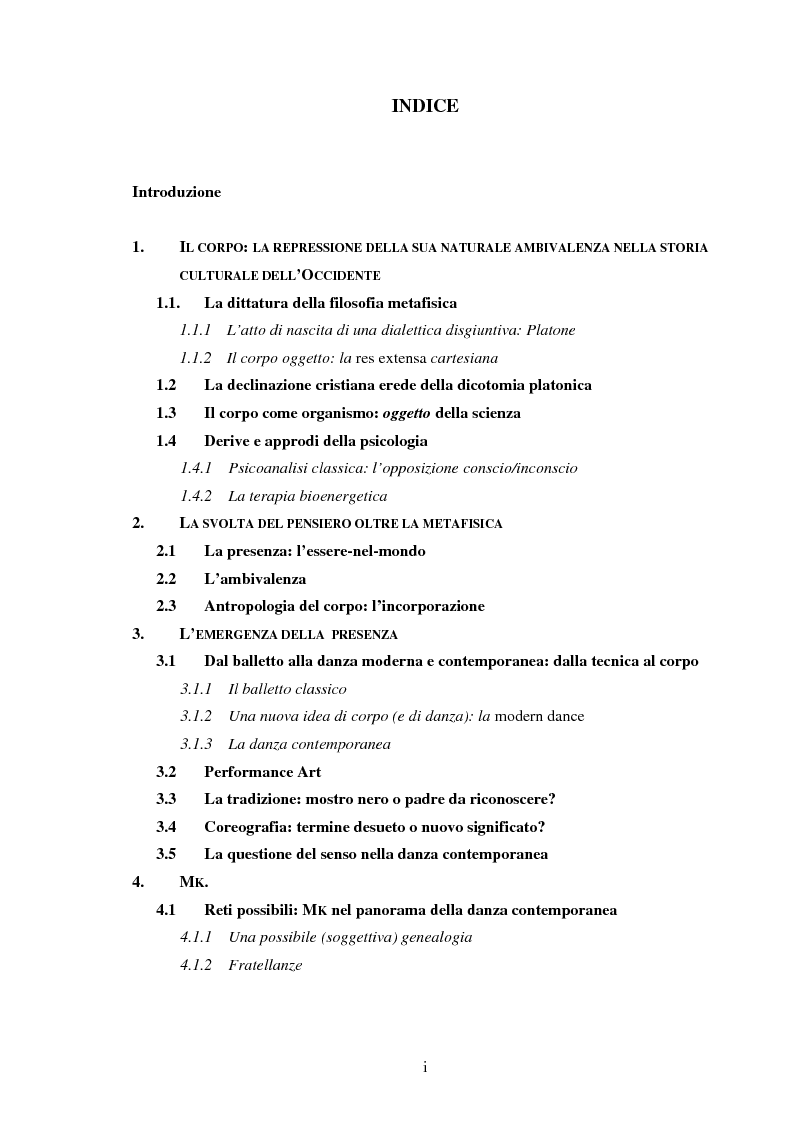 Indice della tesi: Danze al tramonto della metafisica. Il caso Mk, Pagina 1