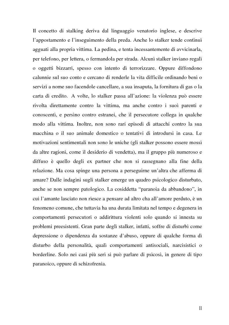 Anteprima della tesi: Stalking: autore, vittima e normativa, Pagina 2