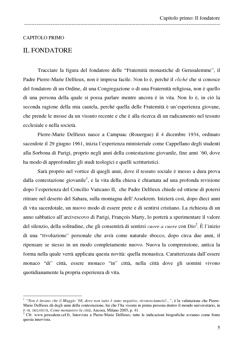 Anteprima della tesi: Monaci nel cuore della città. La ''Fraternité de Jérusalem''., Pagina 4