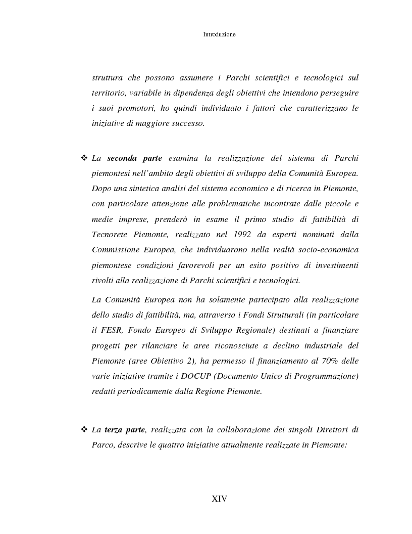 Anteprima della tesi: I Parchi Scientifici e Tecnologici: un progetto per Tecnorete Piemonte, Pagina 4