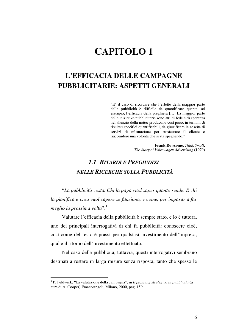 Anteprima della tesi: L'efficacia delle campagne pubblicitarie: il caso ''Futuro Remoto'', Pagina 6