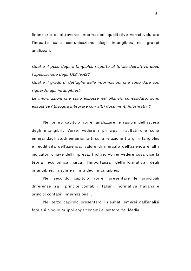 Anteprima della tesi: Impatto degli IAS/IFRS sulla valutazione, contabilizzazione e comunicazione degli intangibles: analisi settore dei media, Pagina 5