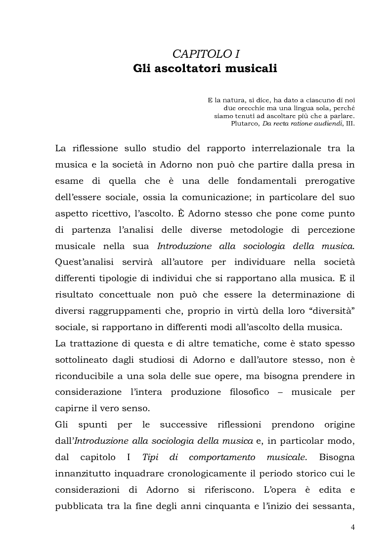 Anteprima della tesi: La sociologia della musica in Th. W. Adorno. Riflessioni filosofiche sulla musica moderna e contemporanea, Pagina 3