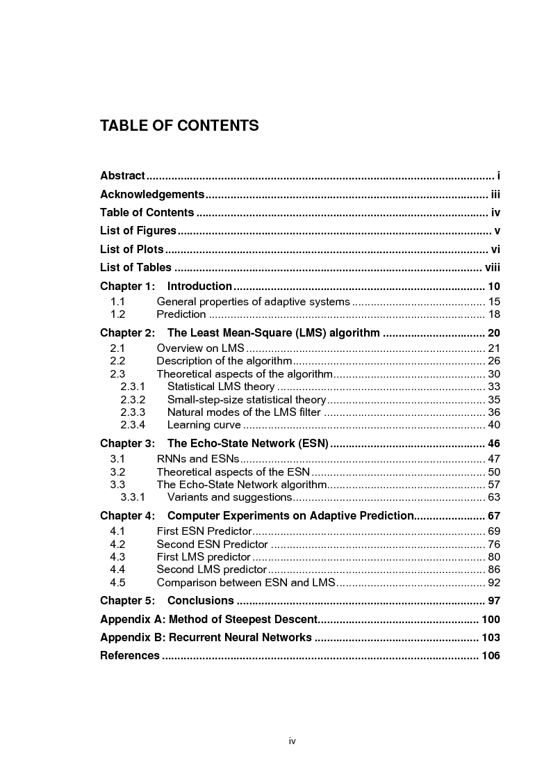 Indice della tesi: Adaptive Filtering Algorithms: New and Old, Pagina 1