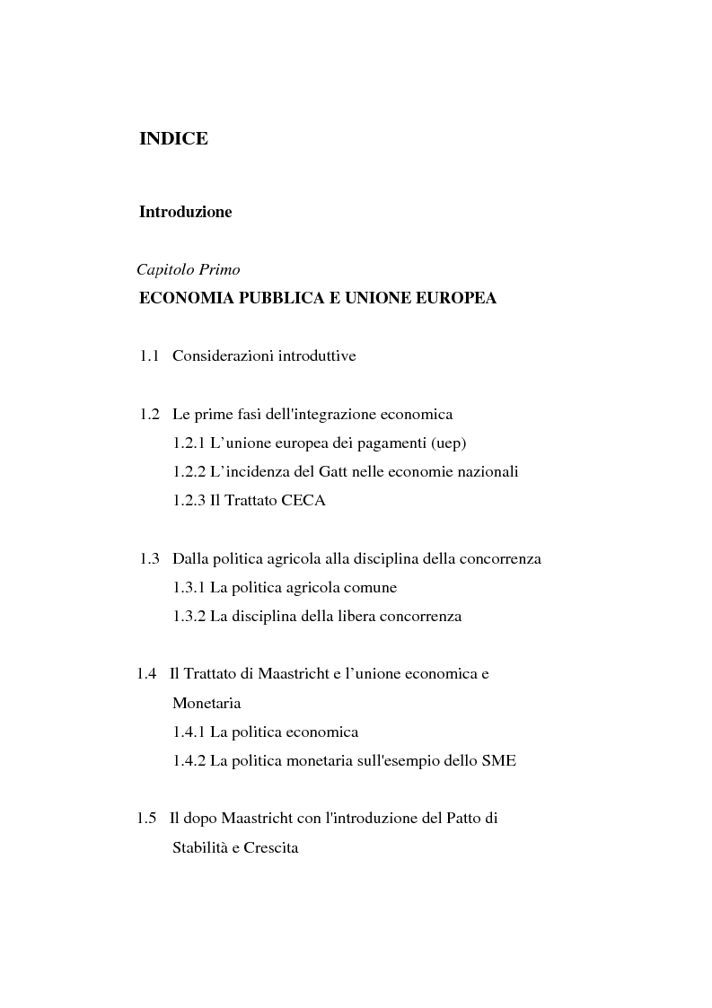 Indice della tesi: Vincoli e obblighi comunitari al finanziamento e all'organizzazione del servizio sanitario, Pagina 1