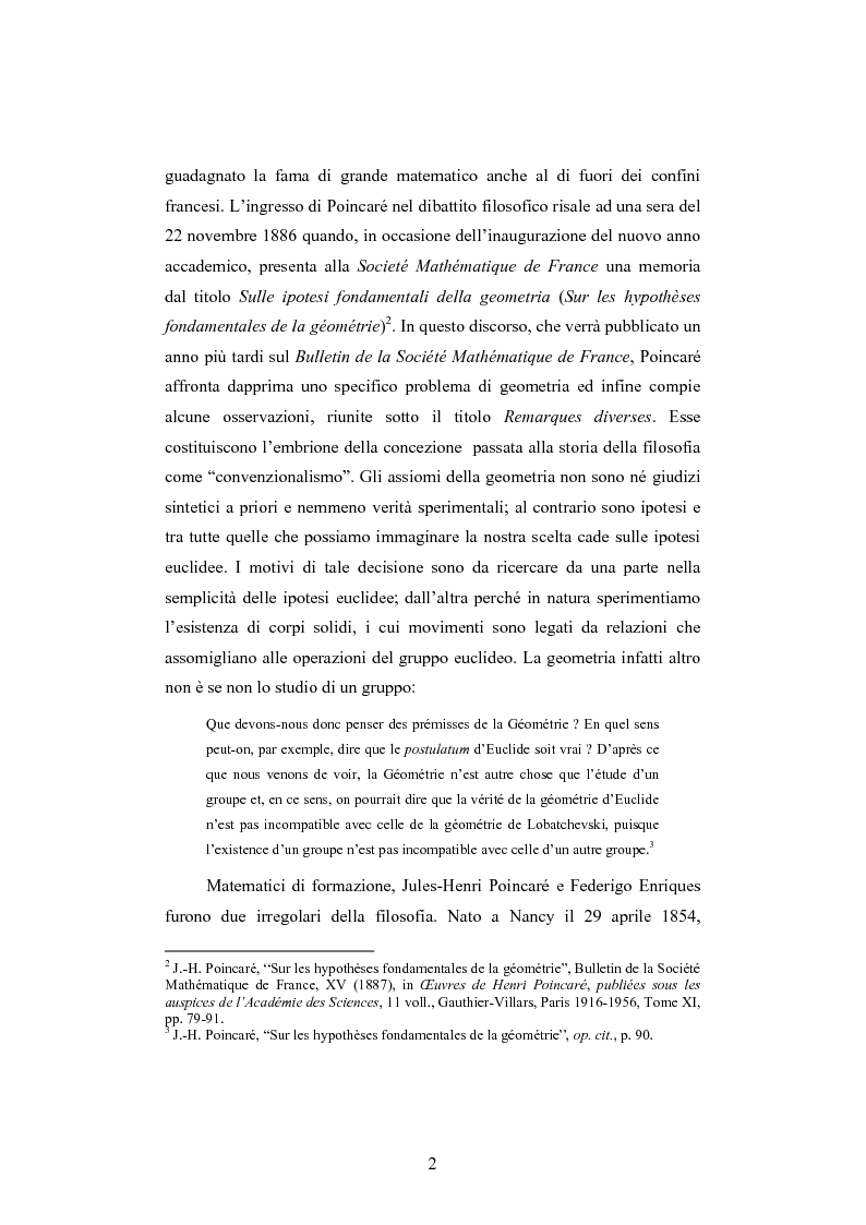 Anteprima della tesi: Lo spazio tra ragione ed esperienza. Jules-Henri Poincaré e Federigo Enriques: due prospettive a confronto, Pagina 2