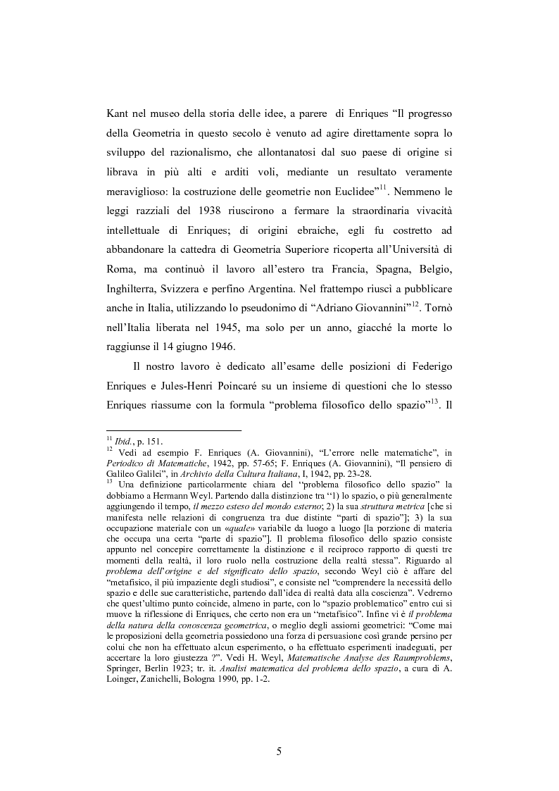 Anteprima della tesi: Lo spazio tra ragione ed esperienza. Jules-Henri Poincaré e Federigo Enriques: due prospettive a confronto, Pagina 5