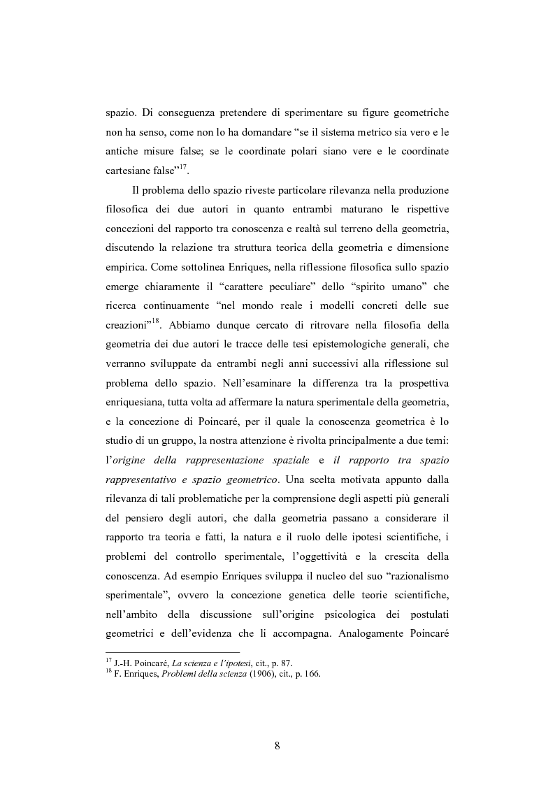Anteprima della tesi: Lo spazio tra ragione ed esperienza. Jules-Henri Poincaré e Federigo Enriques: due prospettive a confronto, Pagina 8