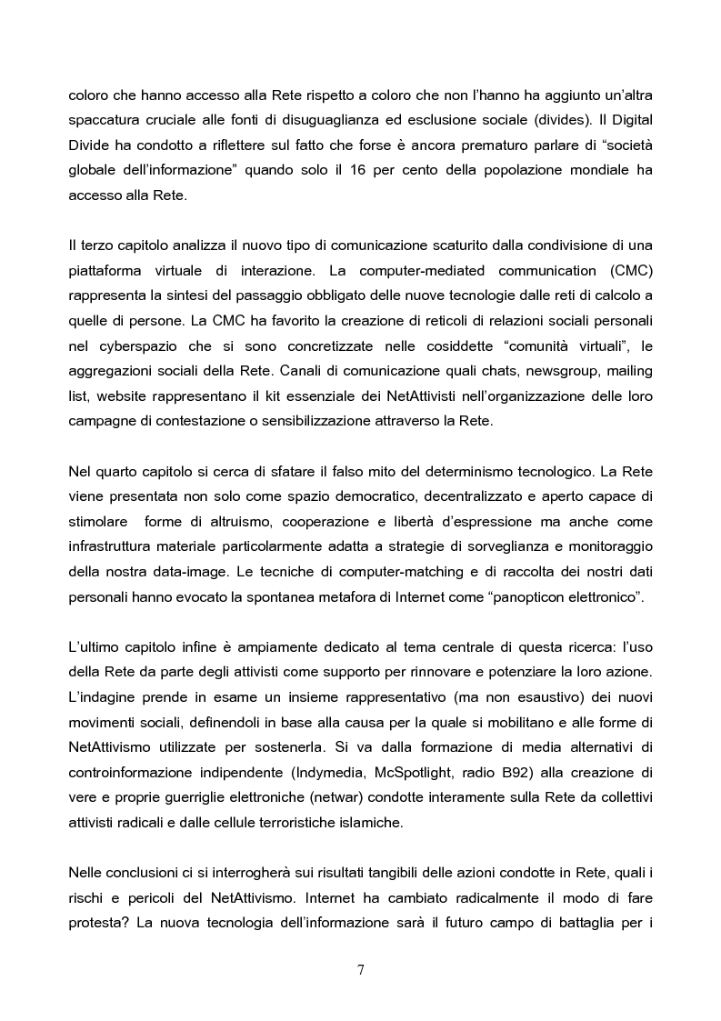Anteprima della tesi: Internet e i movimenti sociali. La rivoluzione tecnologica informazionale e i movimenti sociali operanti attraverso la Rete, Pagina 3