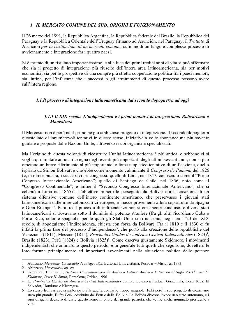 Anteprima della tesi: Mercosur: integrazione dei paesi sudamericani e il rapporto privilegiato con l'Europa, Pagina 3