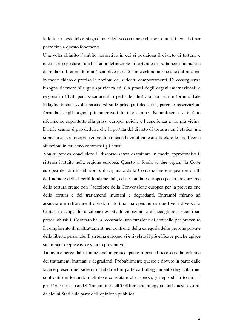 Anteprima della tesi: Il divieto di tortura nel sistema europeo di protezione dei diritti dell'uomo, Pagina 2