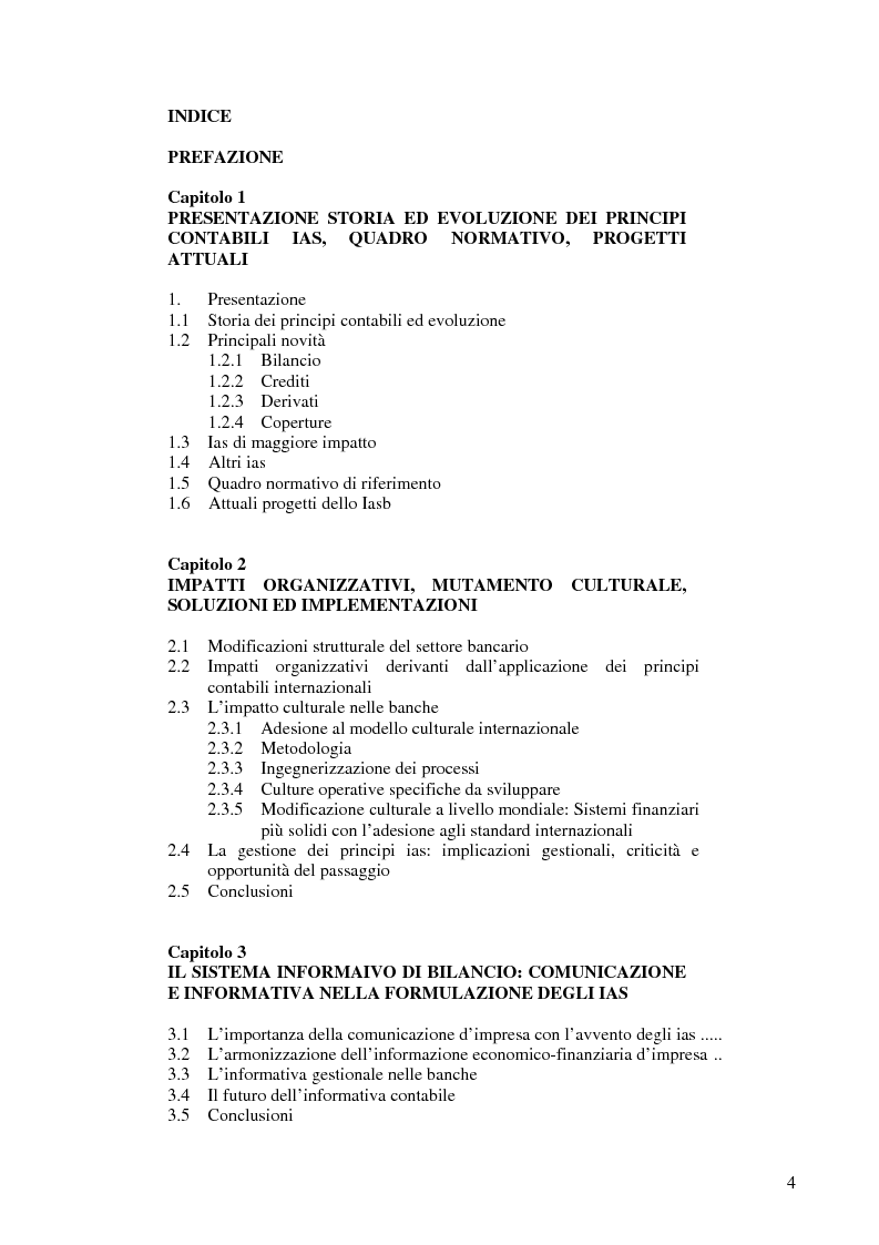 Indice della tesi: I principi contabili internazionali applicati alle banche: il sistema informativo di bilancio, Pagina 1