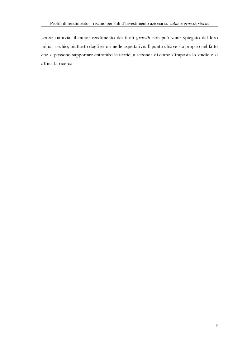 Anteprima della tesi: Profili di rendimento - rischio per stili d'investimento azionario: value e growth stocks, Pagina 3