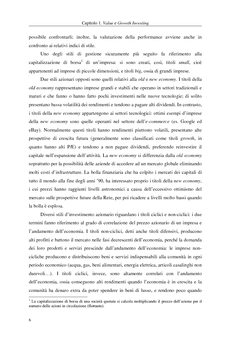 Anteprima della tesi: Profili di rendimento - rischio per stili d'investimento azionario: value e growth stocks, Pagina 6