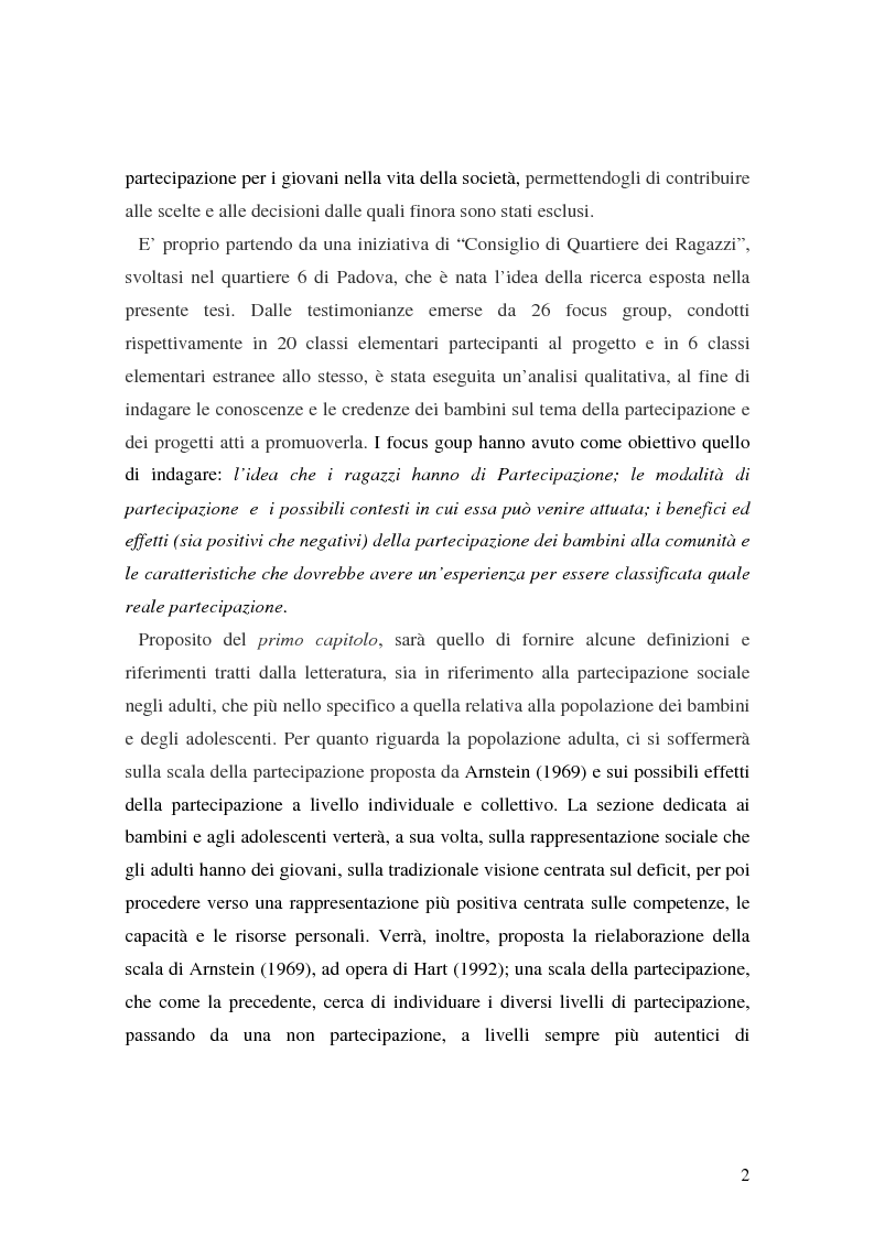 Anteprima della tesi: La partecipazione sociale nei bambini, ricerca qualitativa condotta mediante la tecnica dei focus group, Pagina 2