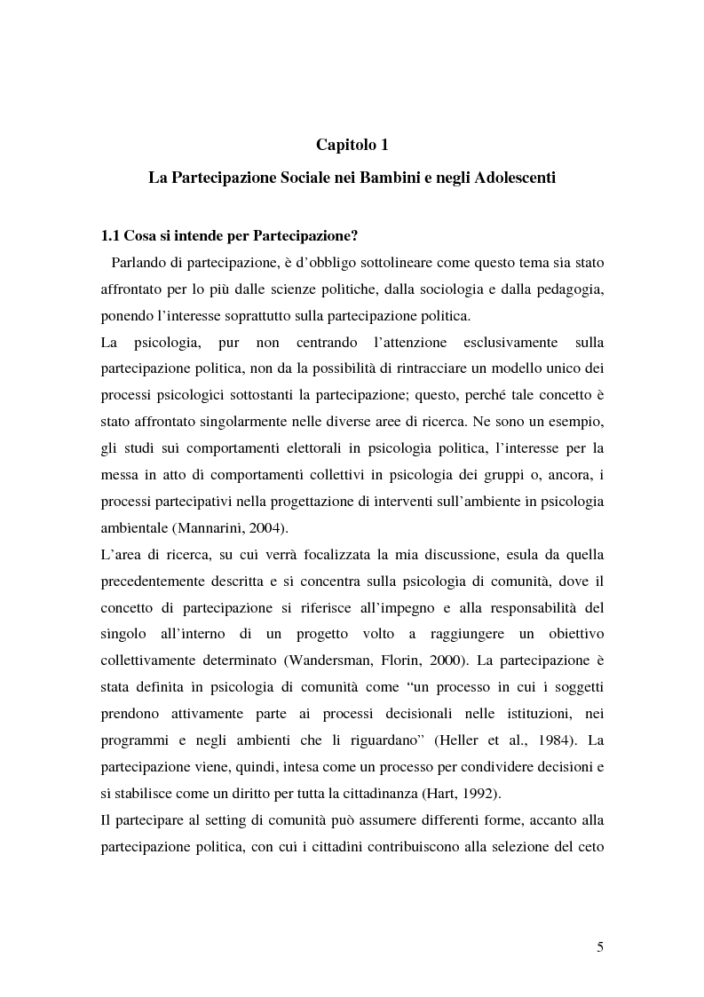 Anteprima della tesi: La partecipazione sociale nei bambini, ricerca qualitativa condotta mediante la tecnica dei focus group, Pagina 5