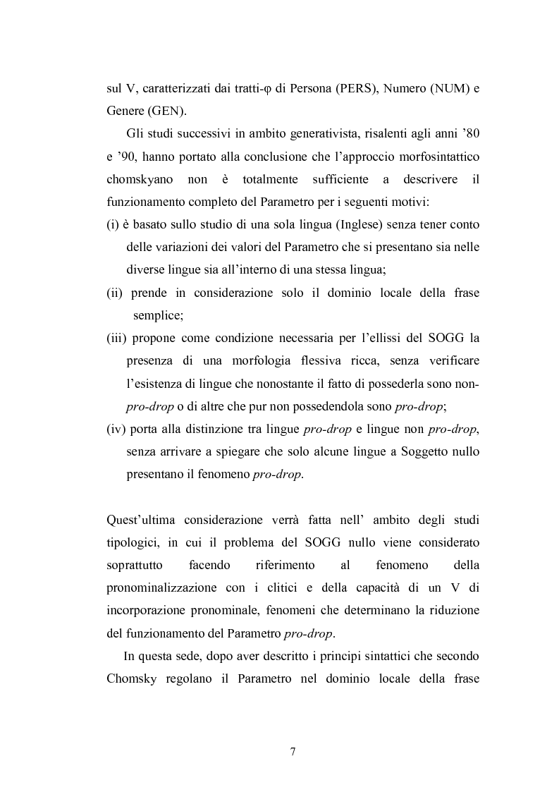Anteprima della tesi: Il soggetto nullo come problema di interfaccia: confronto tra Inglese e Spagnolo., Pagina 2