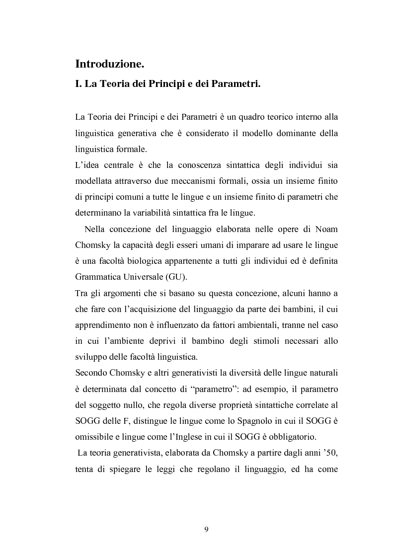 Anteprima della tesi: Il soggetto nullo come problema di interfaccia: confronto tra Inglese e Spagnolo., Pagina 4