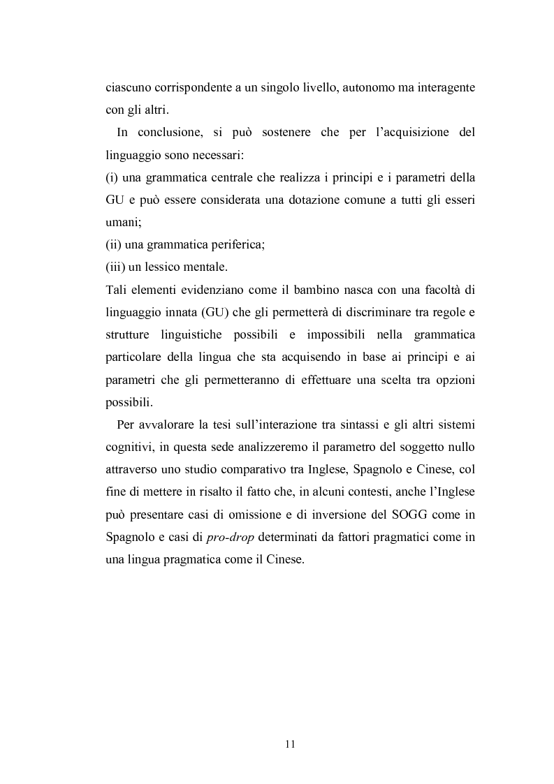 Anteprima della tesi: Il soggetto nullo come problema di interfaccia: confronto tra Inglese e Spagnolo., Pagina 6