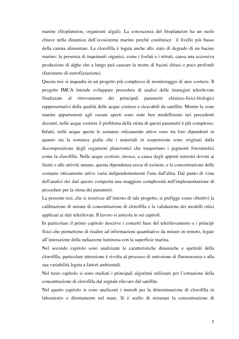 Anteprima della tesi: Misure di clorofilla in acque costiere con tecniche di remote sensing. Metodi di calibrazione., Pagina 2